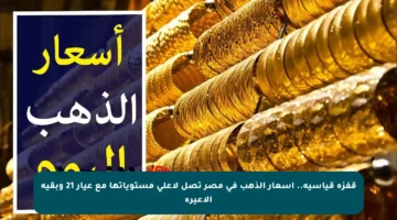 قفزة قياسية.. أسعار الذهب في مصر تصل لأعلى مستوياتها مع عيار 21 وبقية الأعيرة